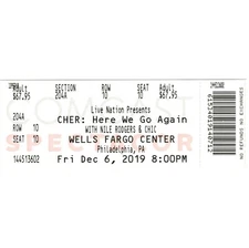 CHER & NILE RODGERS & CHIC Concert Ticket Stub PHILADELPHIA 12/6/19 COMCAST Rare