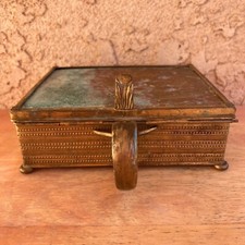 Antique APOLLO Brass Copper Footed Trinket Jewelry Box PHOTO SLOT 6.5 X 5.25 X 2