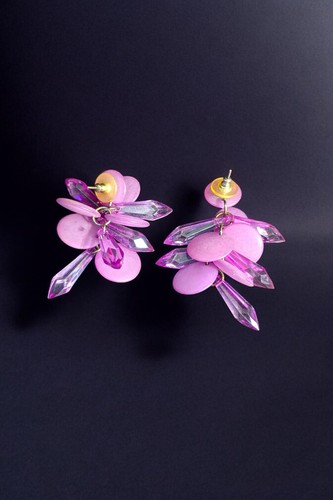 Vintage 60’s Lavender Gogo Girl Mid Mod Dangle Cluster Earrings - Picture 3 of 3