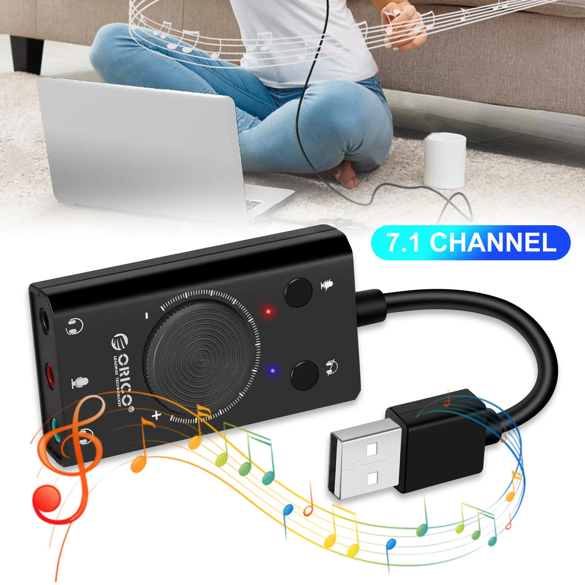 External USB Sound Card Audio Adapter 3.5mm Stereo for Headset Mic