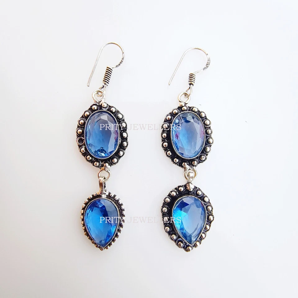 Beautiful Tanzanite Silver Plated Earring, Antique Earring, Handmade Earring Foto 4 de 4