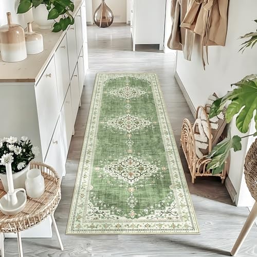 2x6 Green Runner Rug, Long Rugs for Hallway Entryway Laundry Room Bathroom - Picture 1 of 6
