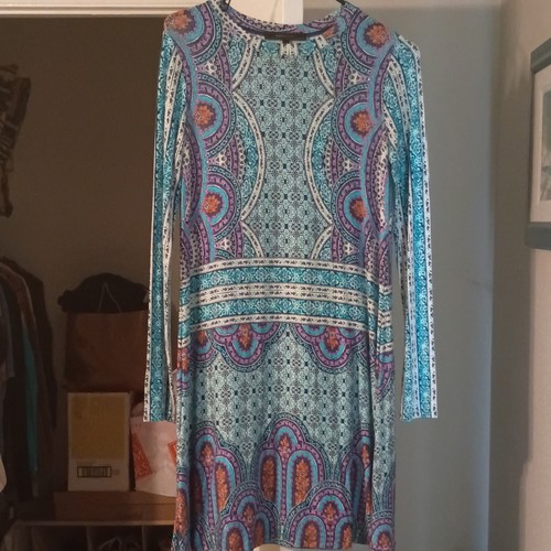 Bcbg Maxazria Womens S Blue Purple Paisley Long Sleeve Shift Dress