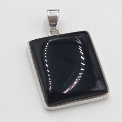 Vintage massiver 925 Sterling Silber schwarzer Onyx Anhänger - 15g großes Statement Stück