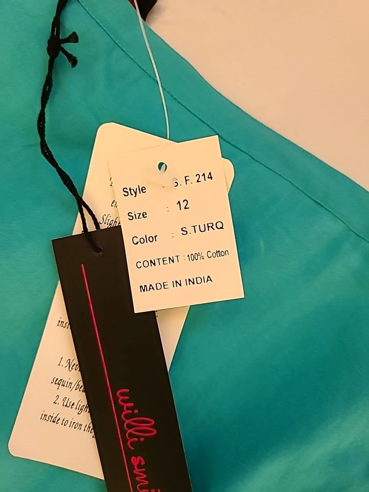 Willi Smith talla nuevo con etiquetas Falda 12 azul línea A con patrones bordados Foto 4 de 4