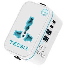 Universal Travel Adapter Worldwide, International Plug Adapter with White Blue