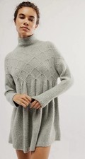 Free People Jaci Sweater Dress XS Gray Mock Neck Babydoll Wool Blend