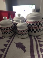 Coca-Cola 90’s Ceramic Canister Set w/ Lids 4pc White Red Black