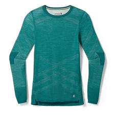 $130 Smartwool Women's  Ink Thermal Base Layer Crew Shirt-Emerald/White -Medium