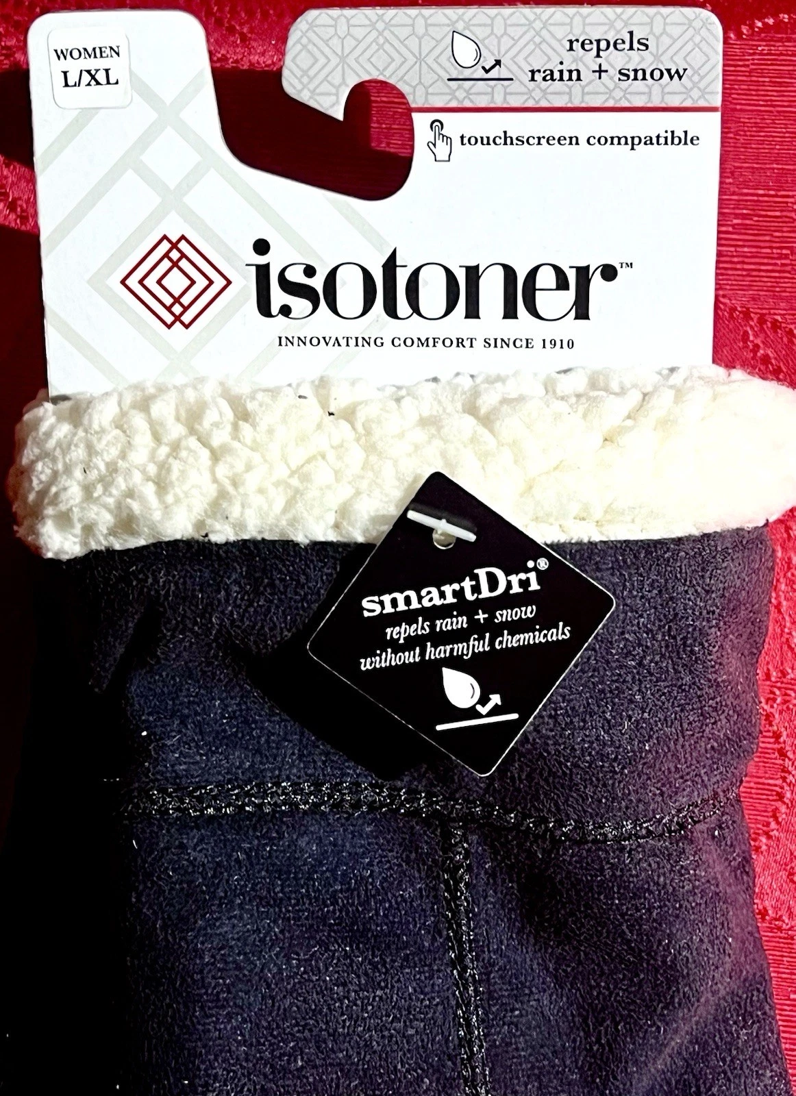 NEW ISOTONER Women’s SmarTouch Lined Gloves Black L/XL smartDRI® Microsuede NWT