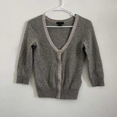 Crew Collection Cardigan Sweater Women XS Cashmere Sequin Trim Fitted  3/4
