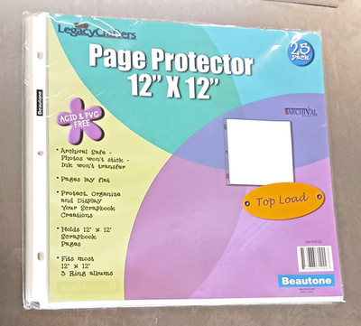 12'' X 12'' Top Loading Page Protectors 25 Pack, New Scrapbook Crafts Office