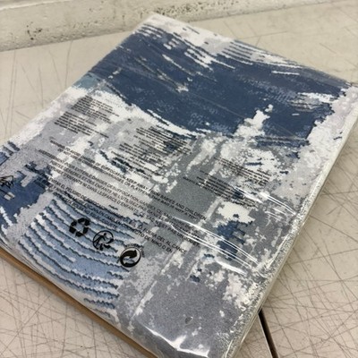 Runner Rug, 2x7ft, Hallway Runner, Blue/Gray/White Abstract Design, Low Pile