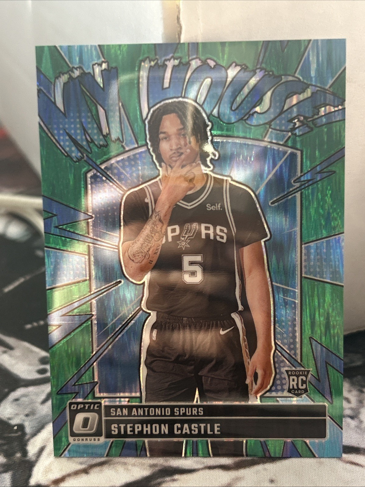 2024-25 Donruss Optic My House Green Shock #16 Stephon Castle RC /149 Spurs