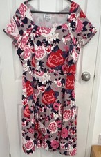 Nightingales Fit & Flare Dress Floral Multicolour Knee Length UK 16 Zip