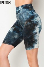 Buttery Soft Steel Blue Tie Dye High Waisted Plus Size Biker Shorts - 3 Inch