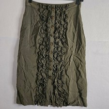 Maeve by Anthropologie Olive Green Ruffle Button Front Pencil Skirt Size 4