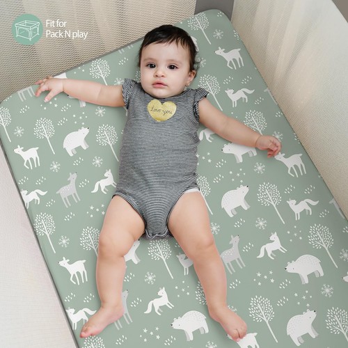 Baby Mini Crib Sheets Boy, Portable 38”x26” Pack and Play Sheets Fitted for P... - Picture 6 of 9