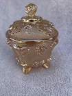 Vintage Jeanette Carnival Glass Peach Luster Iridescent  Footed Candy Dish w/Lid