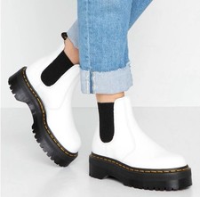 Dr. Martens 2976 Quad Blanco Cuero Plataforma Chelsea Botines Mujer 7