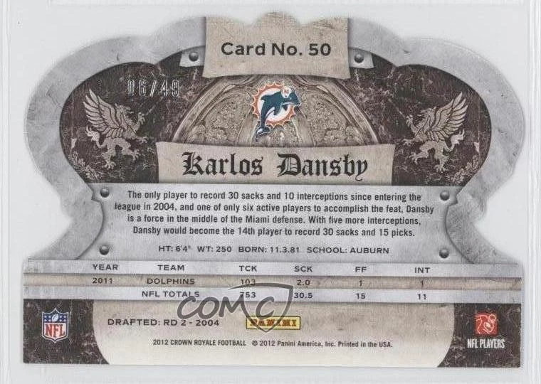 2012 Crown Royale Green /49 Karlos Dansby #50 - Image 2 of 2