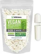Size 1 White Empty Vegan Capsules Vegetarian Veggie Kosher Veg Caps DIY Pills