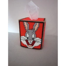 Handmade Bugs Bunny Plastic Canvas Tissue Box Cover Red Square