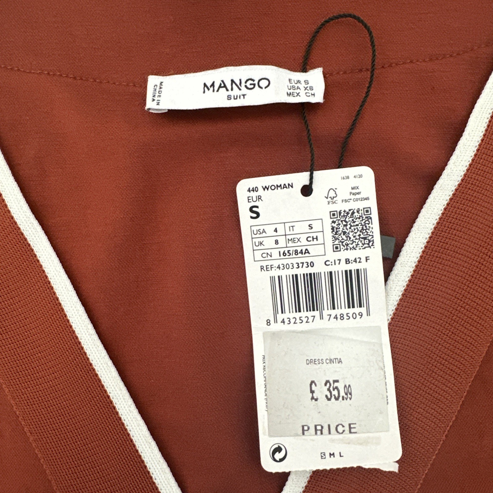 Mango Wrap Dress Women's Copper Brown Size UK 8 SMALL Knee High Belted thumbnail 7