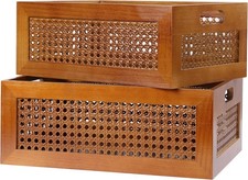 Wooden Storage Basket Set of 2 Handmade Ratta...