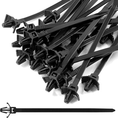 50 Pcs Black Nylon Push Mount Cable Zip Tie,120Mm / 4.7Inch Arrow Push Mount Cab