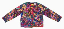 Vintage Multicolor Michael Simon Abstract Art Beaded Sweater Cardigan Sz 2 (M/L)