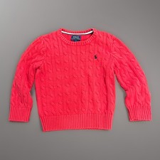 VTG Polo Ralph Lauren Boys 5 Cable Knit Sweater Cotton Red Kids Classic