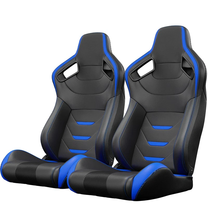 Par de asientos de carreras reclinables ajustables con deslizadores dobles cuero PVC para Dodge Foto 3 de 4