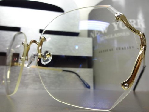 OVERSIZED VINTAGE RETRO Style Clear Lens EYE GLASSES Large Rimless Gold Frame - Picture 2 of 7