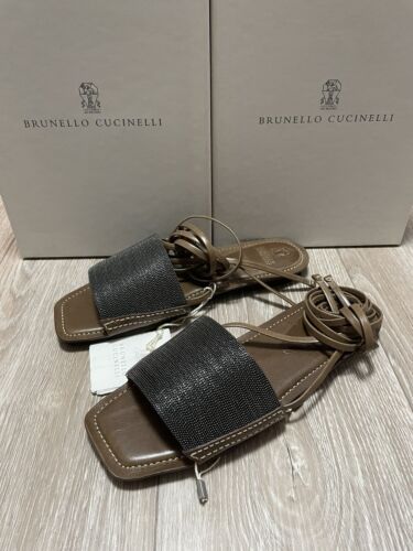 $1227 NIB BRUNELLO CUCINELLI LEATHER MONILI SANDALS, SHOES, BAG, SIZE 37, 7