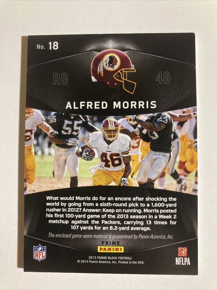 2013 Panini Black Onyx Materials Prime /25 Alfred Morris #18 Washington Redskins - Image 4 of 4