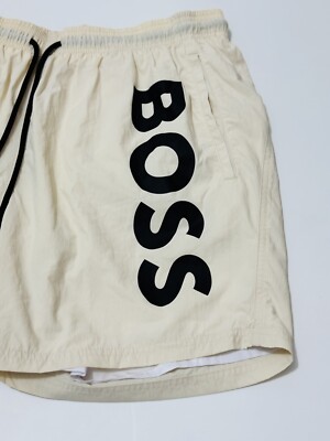 BOSS - Vertical-logo-print Swim Shorts In Quick-dry Poplin - View #3