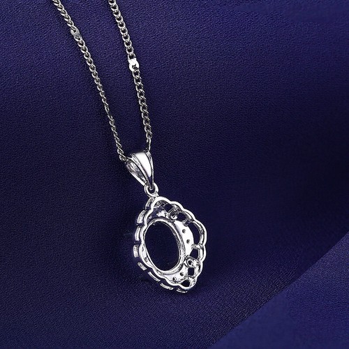 Fine Jewelry Prong&Pave Oval 9x7mm Natural Diamonds Pendant Sterling Silver 925 - Picture 4 of 4
