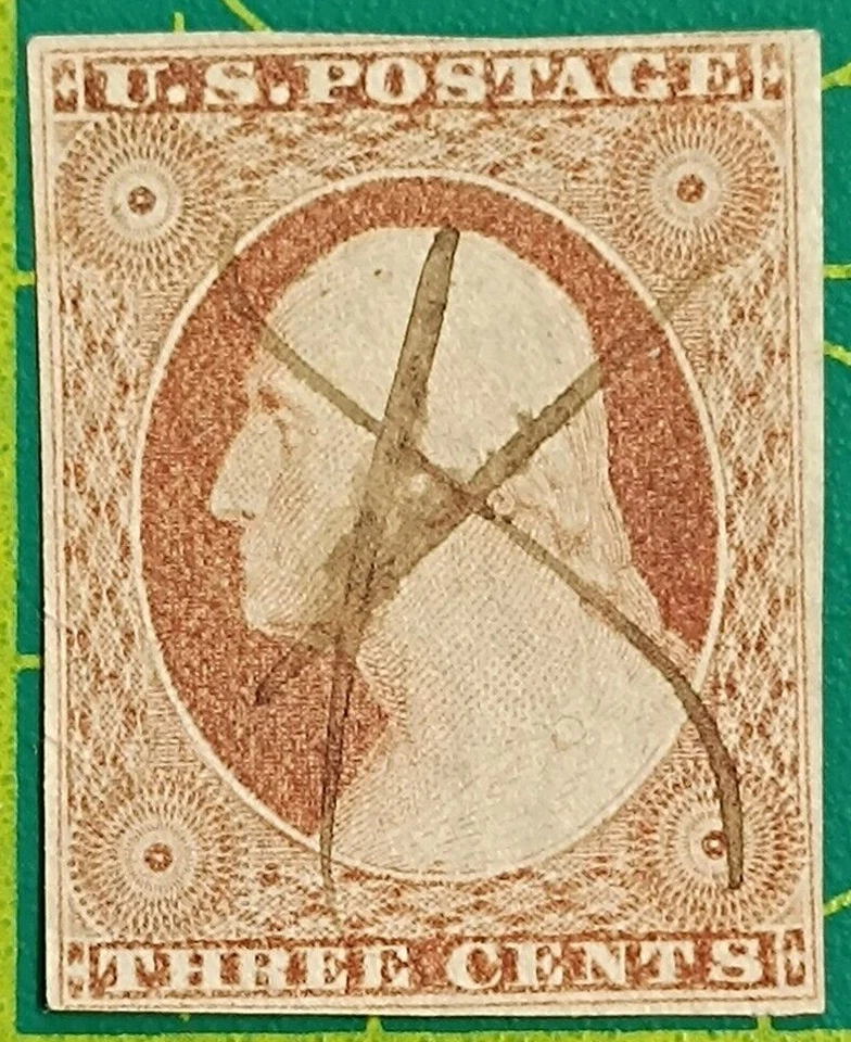 US Stamp 1851, Sc A10, #10A, 3c org brown Washington, Type II, Pen cancel, used - Image 3 of 4