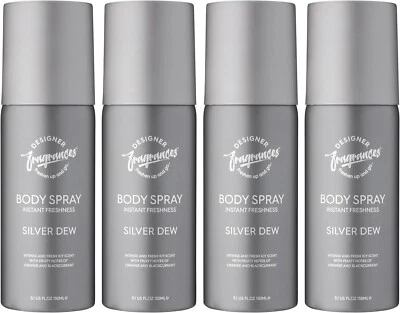 Designer Fragrances 4 Pack Silver Dew Men's Body Spray Deodorant Cans 150ml