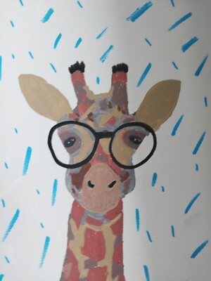 GAT PAINTINGS IMPRESSIONISM ORIGINAL COLLECTIBLE WHIMSICAL ANIMALS GIRAFFE