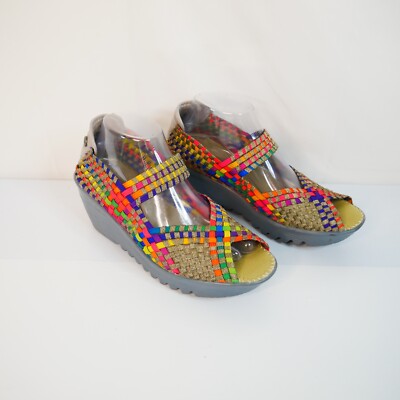 Bernie Mev Women's Colorful Woven Flex Sole Open Toe Mary Jane Shoes Size  41