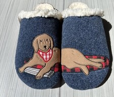 EUC Lands End Women Puppy Brought The Newspaper Slipper 8B Blue Cozy Dog Sherpa
