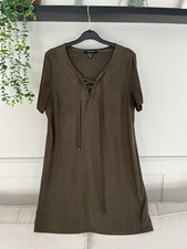 Dress khaki lace up Size 12 khaki lace up dress soft suede feel material 