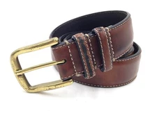 $79 Club Room Men'S Brown Leather Strap Casual Gold-Buckle Stitch Belt Size 34