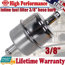 Portable Chrome Fuel Filter Inline 3/8" Hose Carbureter InLine Car Gas Filter US