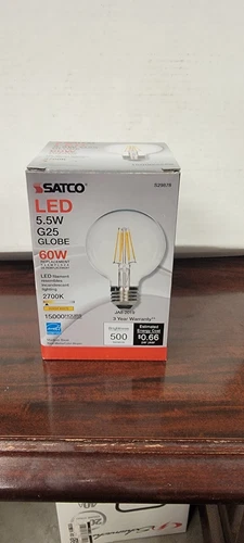 Satco S29878 LED Filament Globe Clear G25 5.5W 40W Medium E26 2700K Warm White - Picture 1 of 4