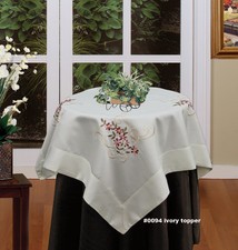 Spring Daisy Flower Tablecloth 33" Square Topper Ivory Creative Linens 0094