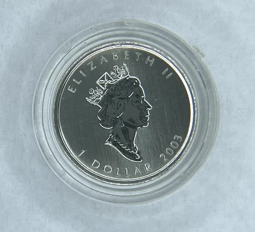 2003 $1 One Dollar Canadian UK Elizabeth II Maple Leaf w/ Hologram in Capsule