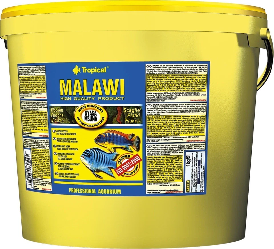 Tropical Malawi Flocken 11 Liter Flockenfutter Barsche Fische Aquarium Cichliden